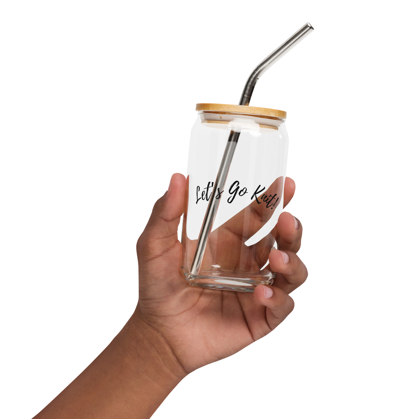 Let’s Go Knit Can Glass 16 oz with Bamboo Lid & Metal Straw