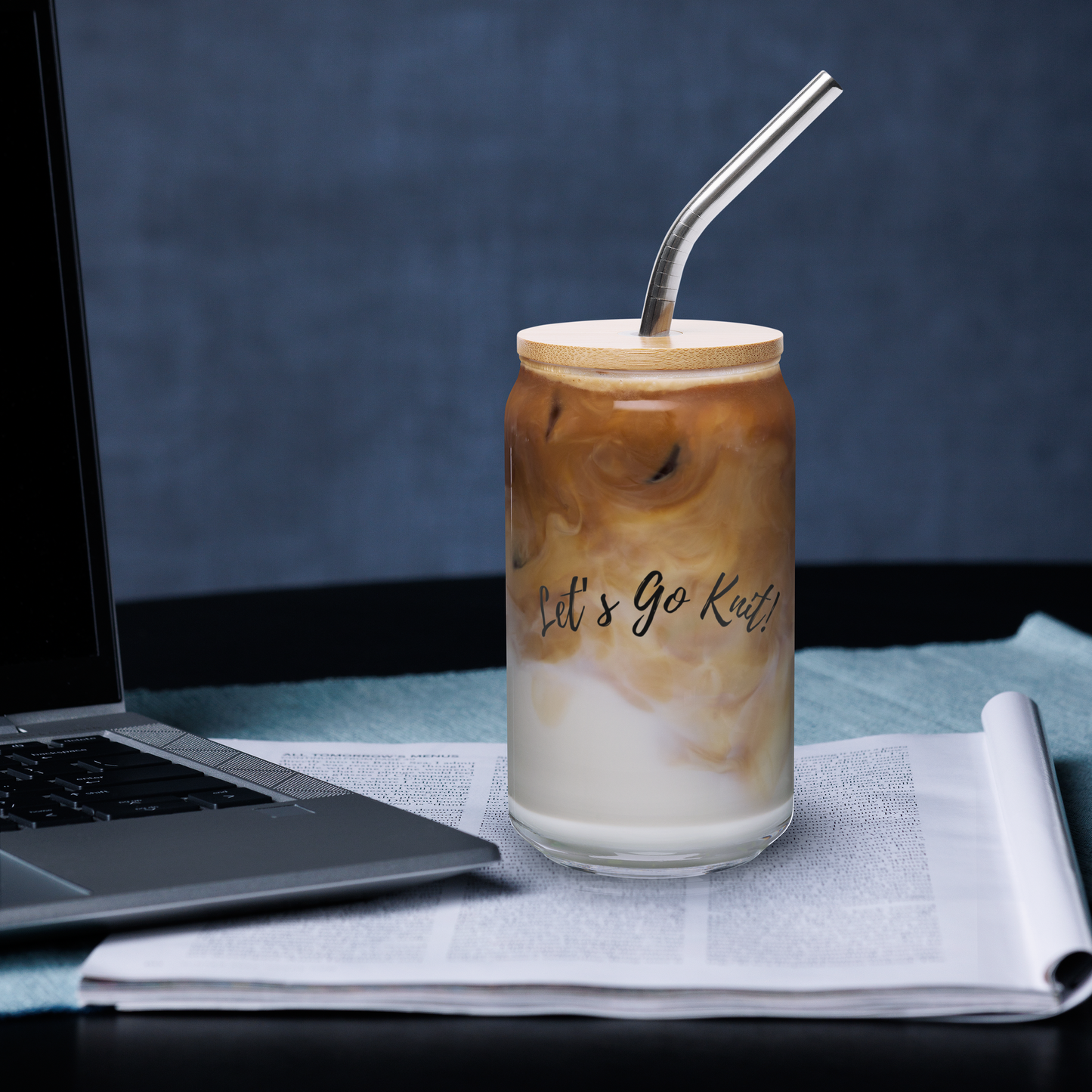 Let’s Go Knit Can Glass 16 oz with Bamboo Lid & Metal Straw