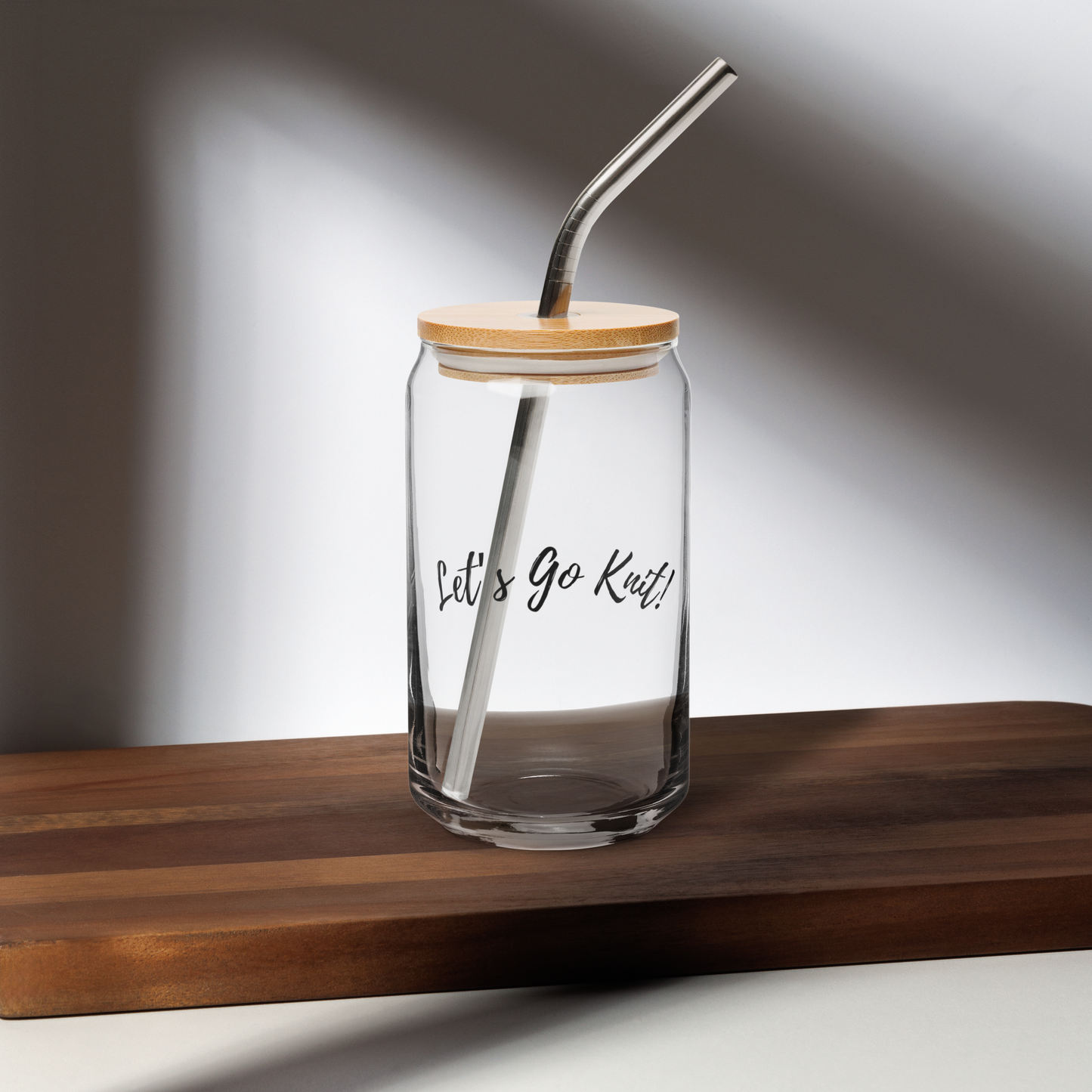 Let’s Go Knit Can Glass 16 oz with Bamboo Lid & Metal Straw
