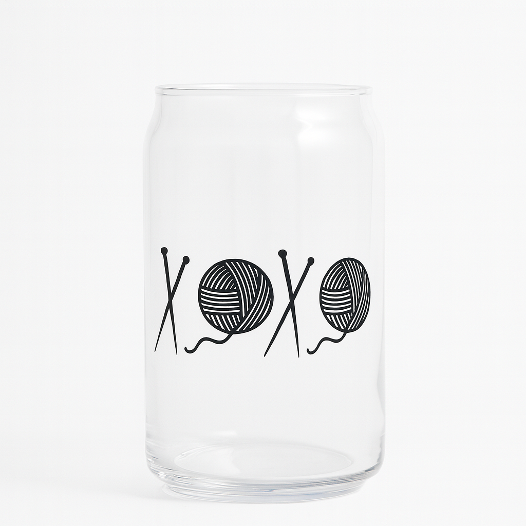 XOXO Glass Can with Straw – Tumbler for Knitters