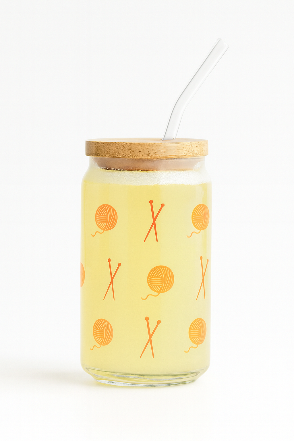 XOXO Can Shaped Glass with Bamboo Lid Metal Straw 16 oz