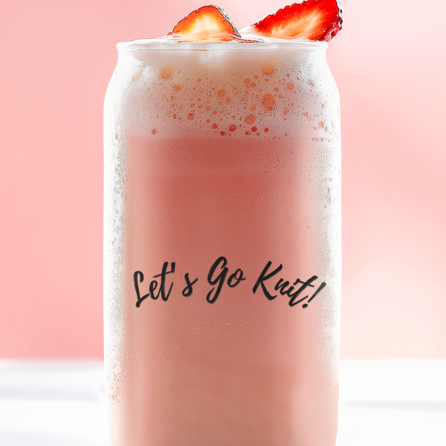 Let’s Go Knit Can Glass 16 oz with Bamboo Lid & Metal Straw