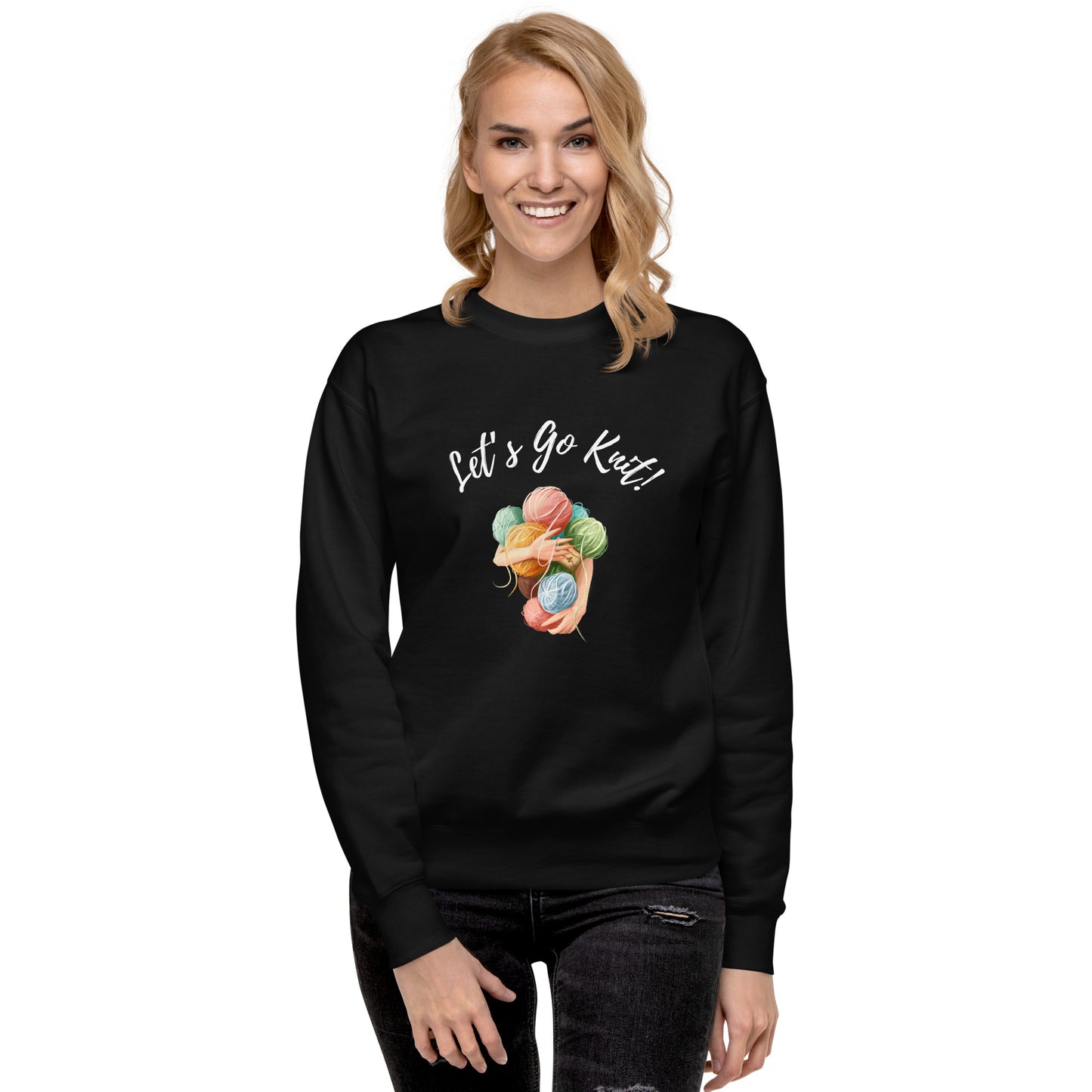 Let’s Go Knit Classic Sweatshirt Cozy Fleece Crew for Knitters