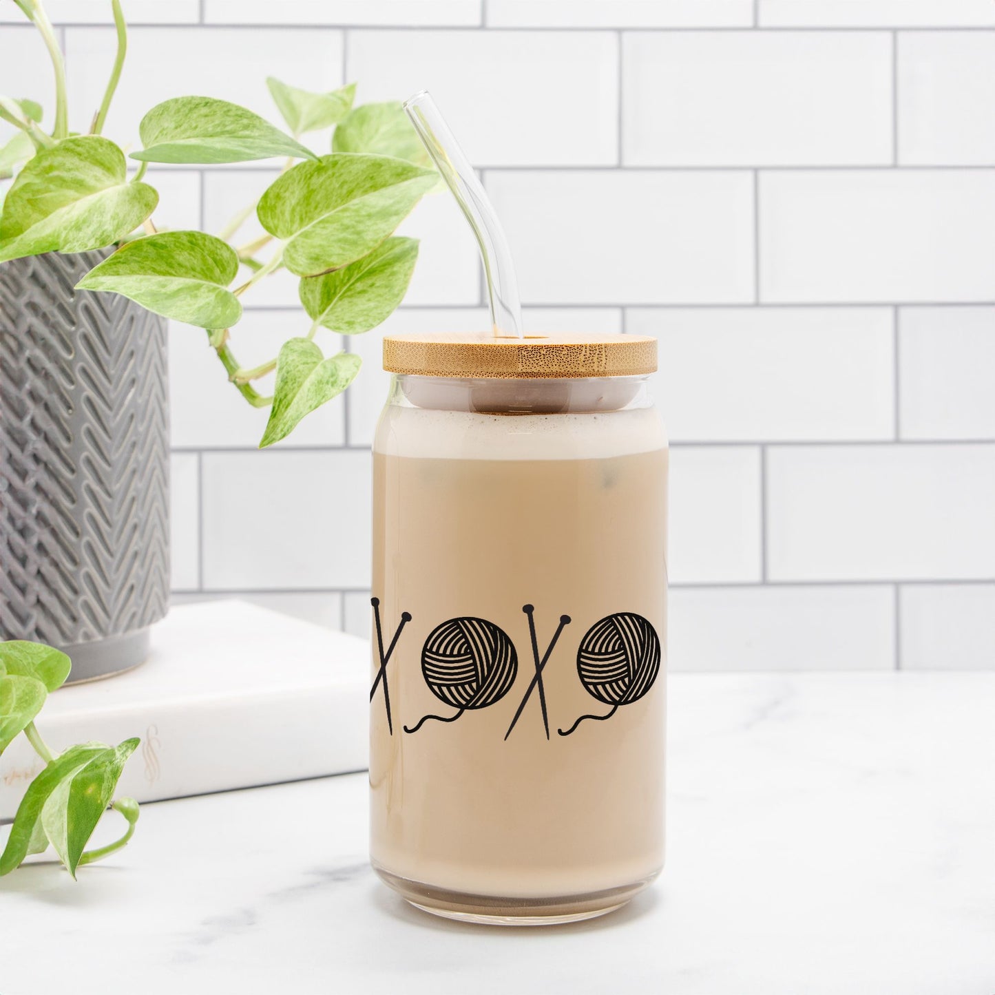 Trendy 16 oz Glass Can with Metal Straw