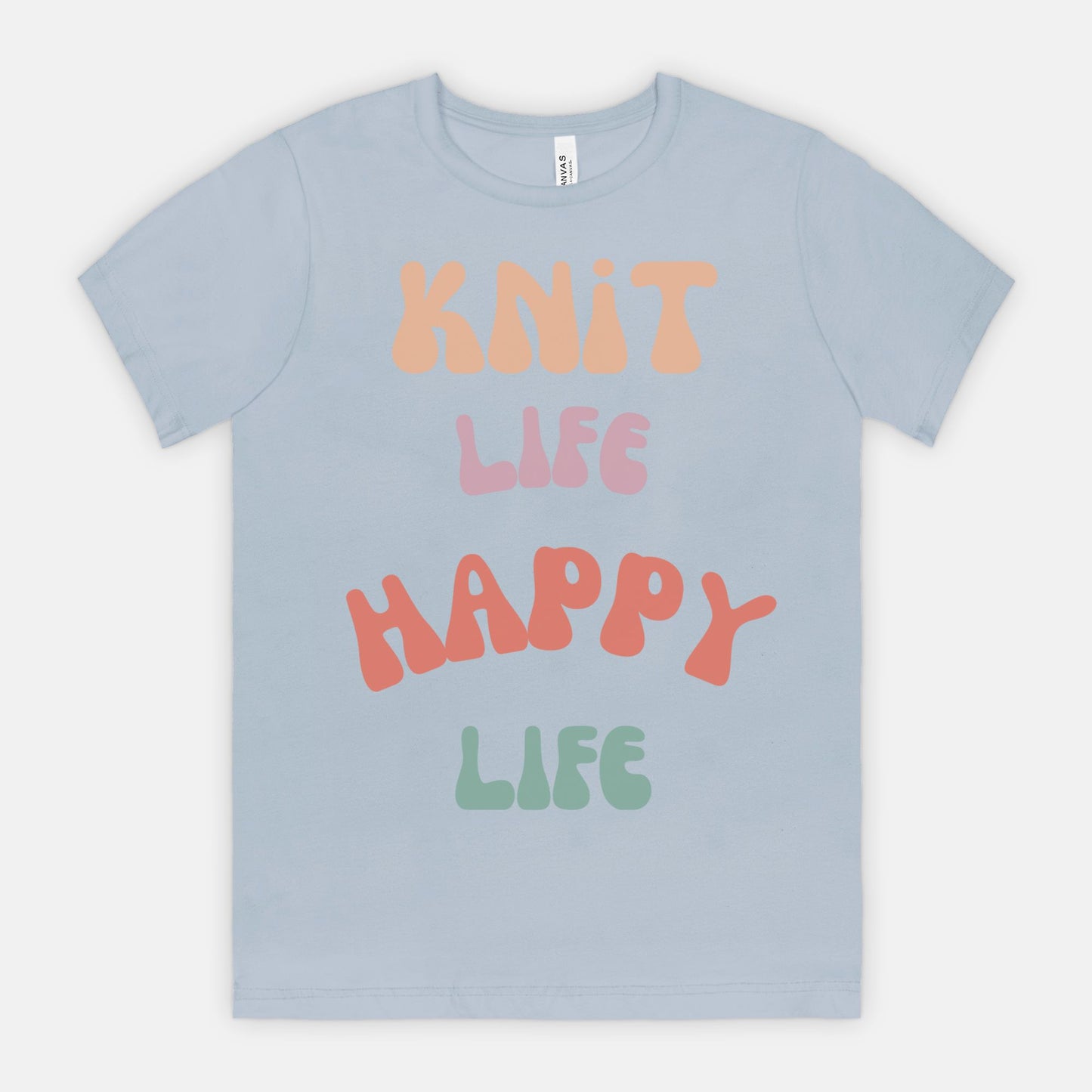 Colorful "Knit Life Happy Life" 70s Style Women T-shirt