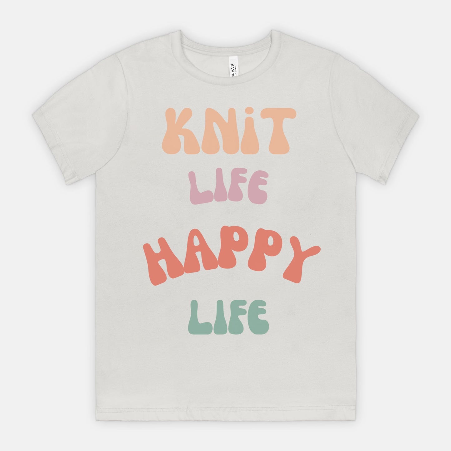 Colorful "Knit Life Happy Life" 70s Style Women T-shirt