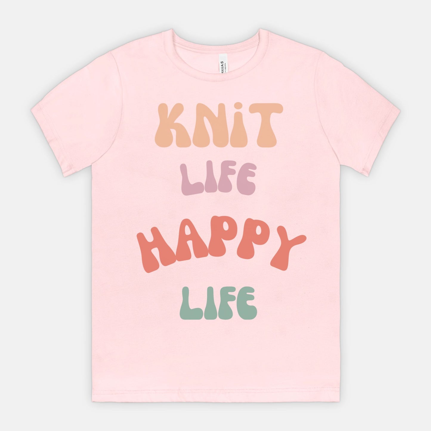 Colorful "Knit Life Happy Life" 70s Style Women T-shirt