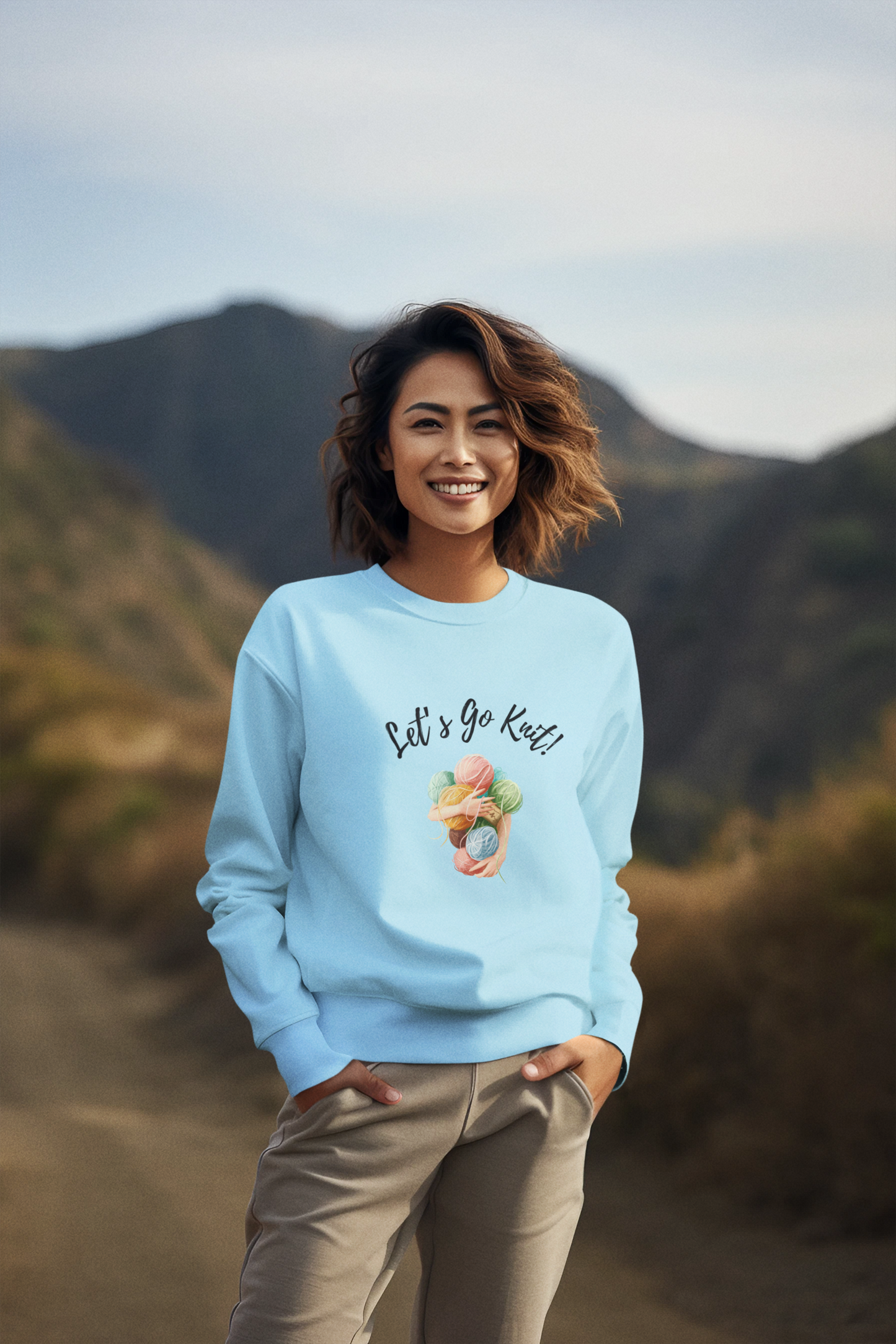 Stylish Classic Sweatshirt - Lets Go Knit -  Ribbed Crew Neck