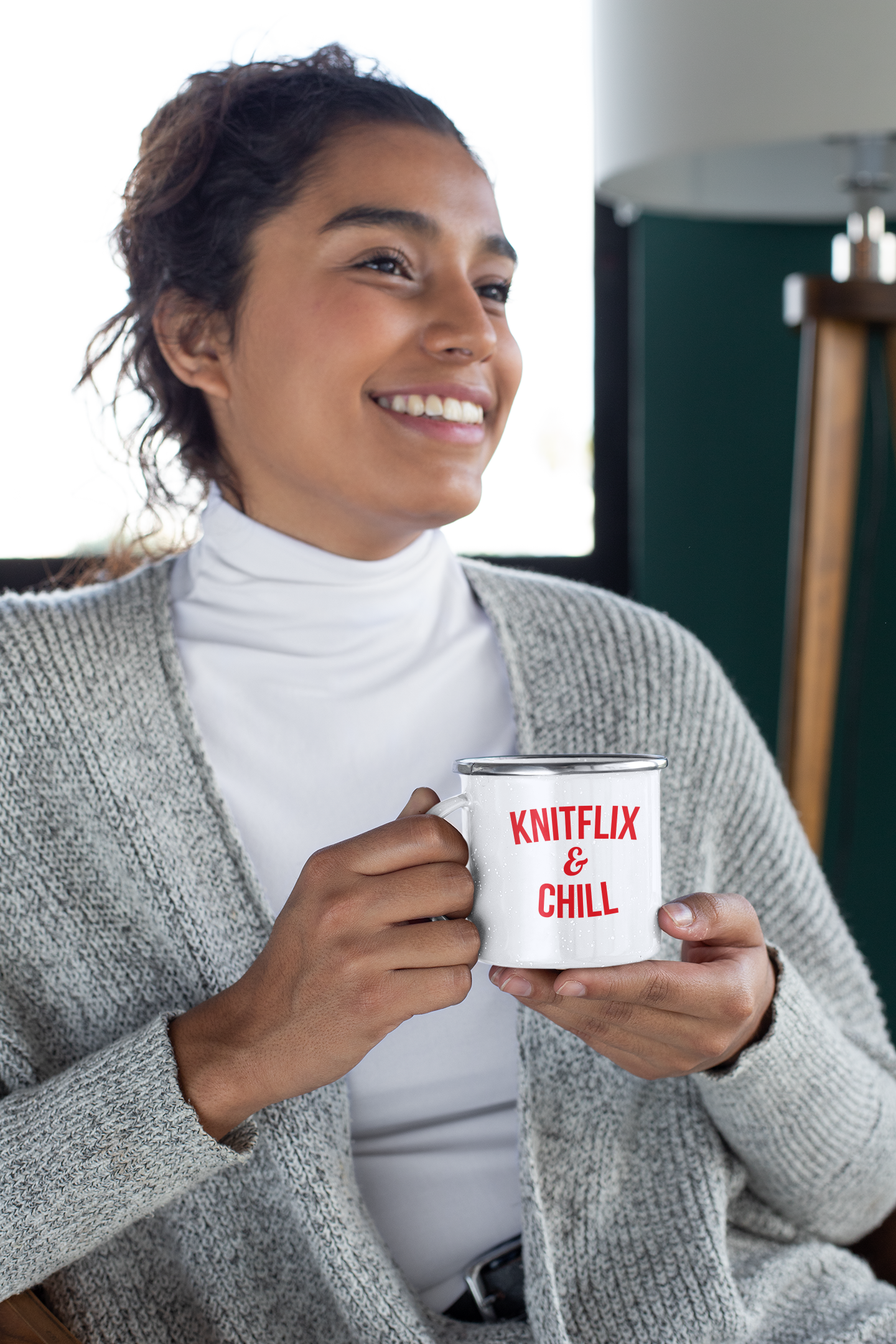 Knitflix and Chill Enamel Coffee Mug