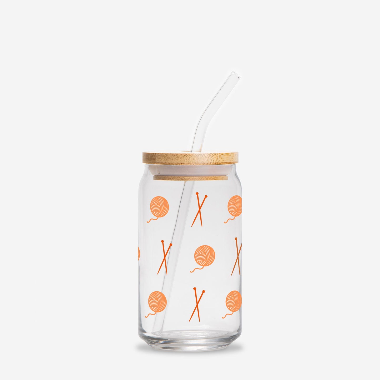 XOXO Can Shaped Glass with Bamboo Lid Metal Straw 16 oz