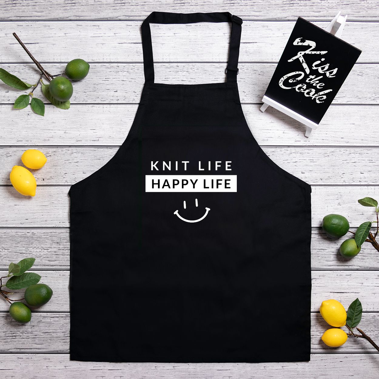 Classic Kitchen Apron Adjustable Neck Strap Full Length - Knit Life. Happy Life