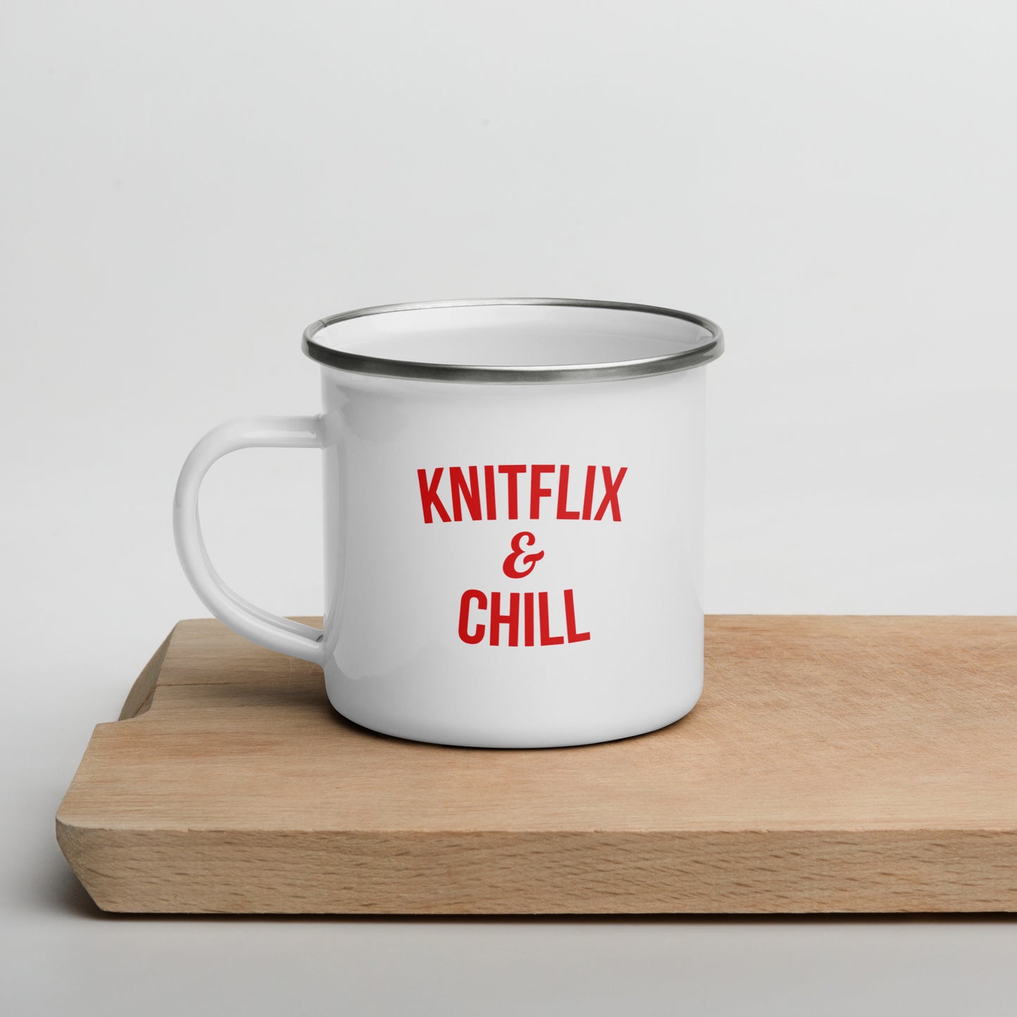 Knitflix and Chill Enamel Coffee Mug