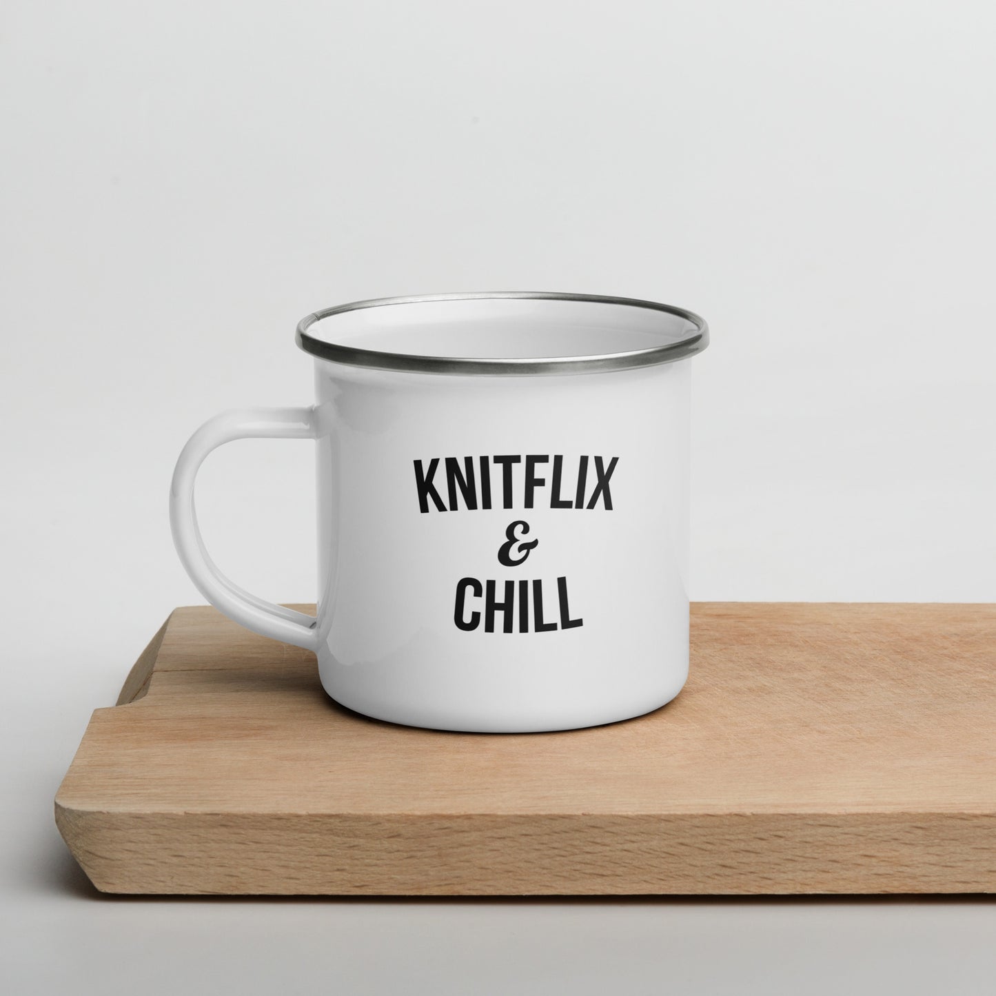 Knitflix and Chill Enamel Coffee Mug