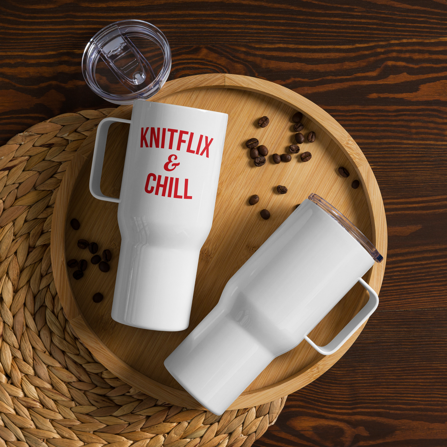 Knitflix and Chill Travel Tumbler with Handle