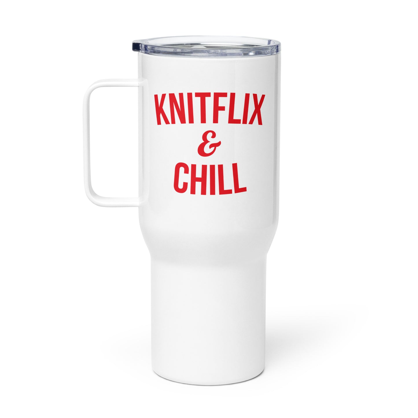 Knitflix and Chill Travel Tumbler with Handle