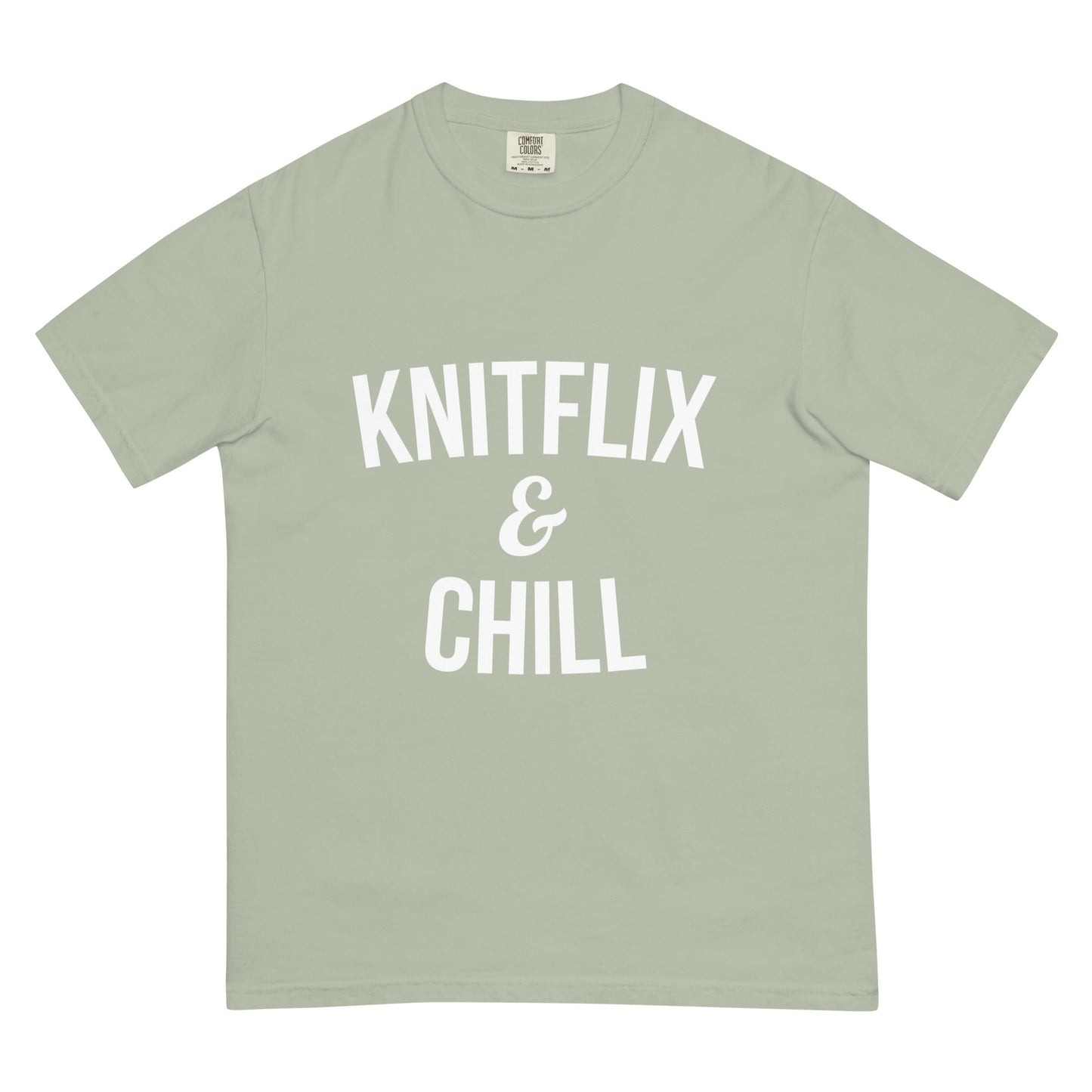 Cotton T-shirt - "Knitflix and Chill" Knitting White Letters