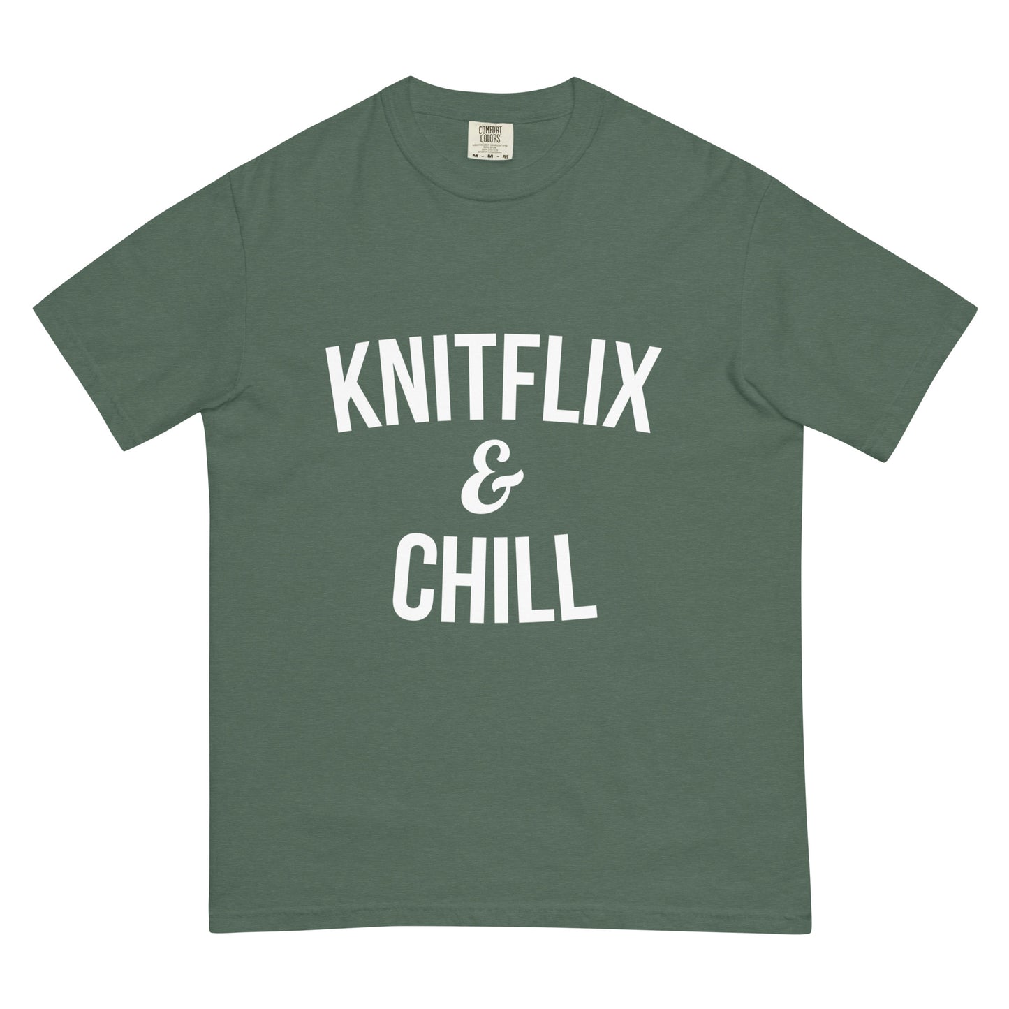 Cotton T-shirt - "Knitflix and Chill" Knitting White Letters