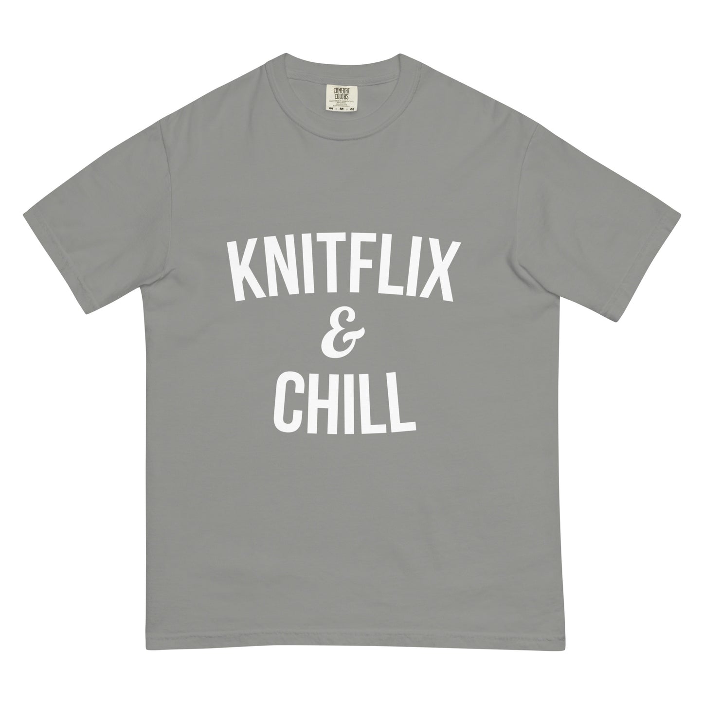 Cotton T-shirt - "Knitflix and Chill" Knitting White Letters