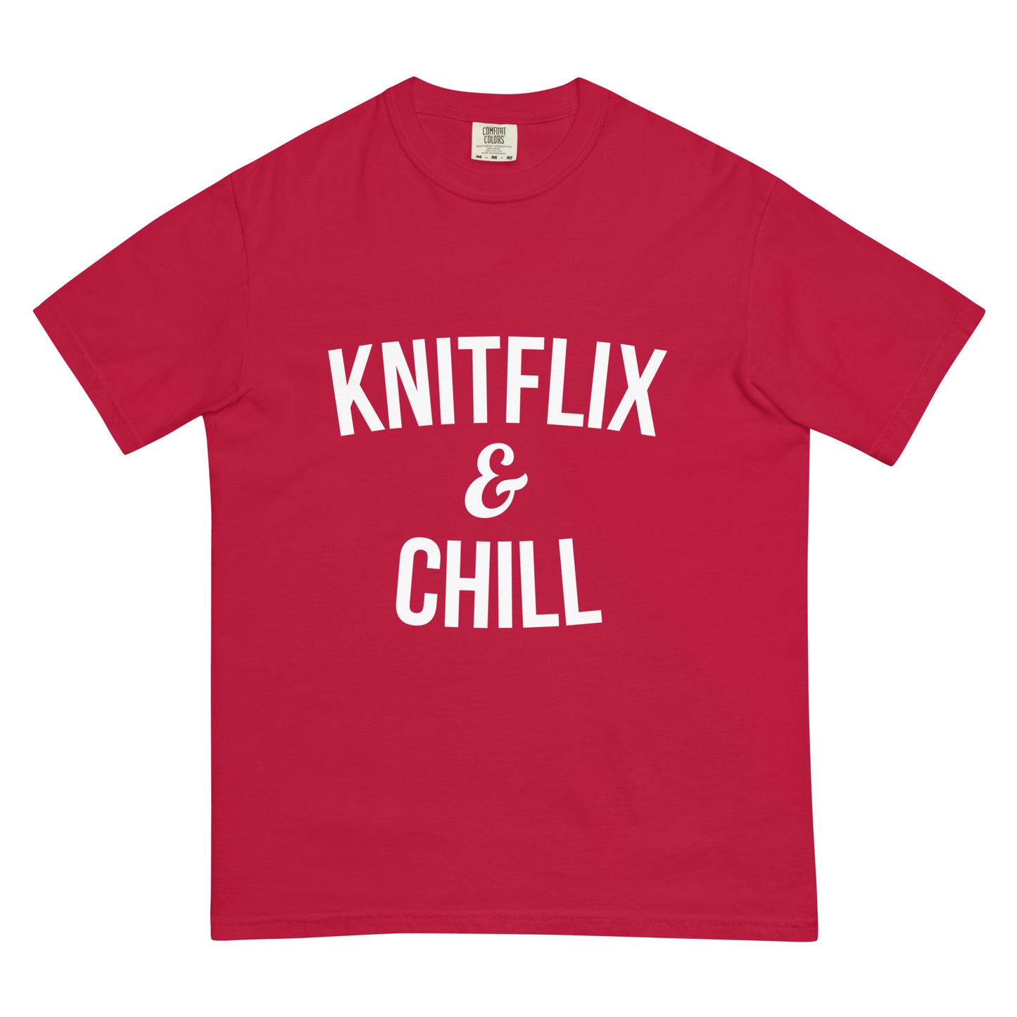 Cotton T-shirt - "Knitflix and Chill" Knitting White Letters