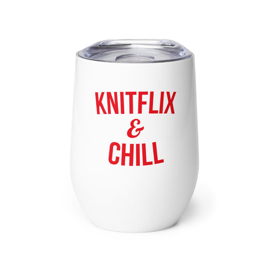 Knitflix and Chill Knitting Wine Tumbler - Red