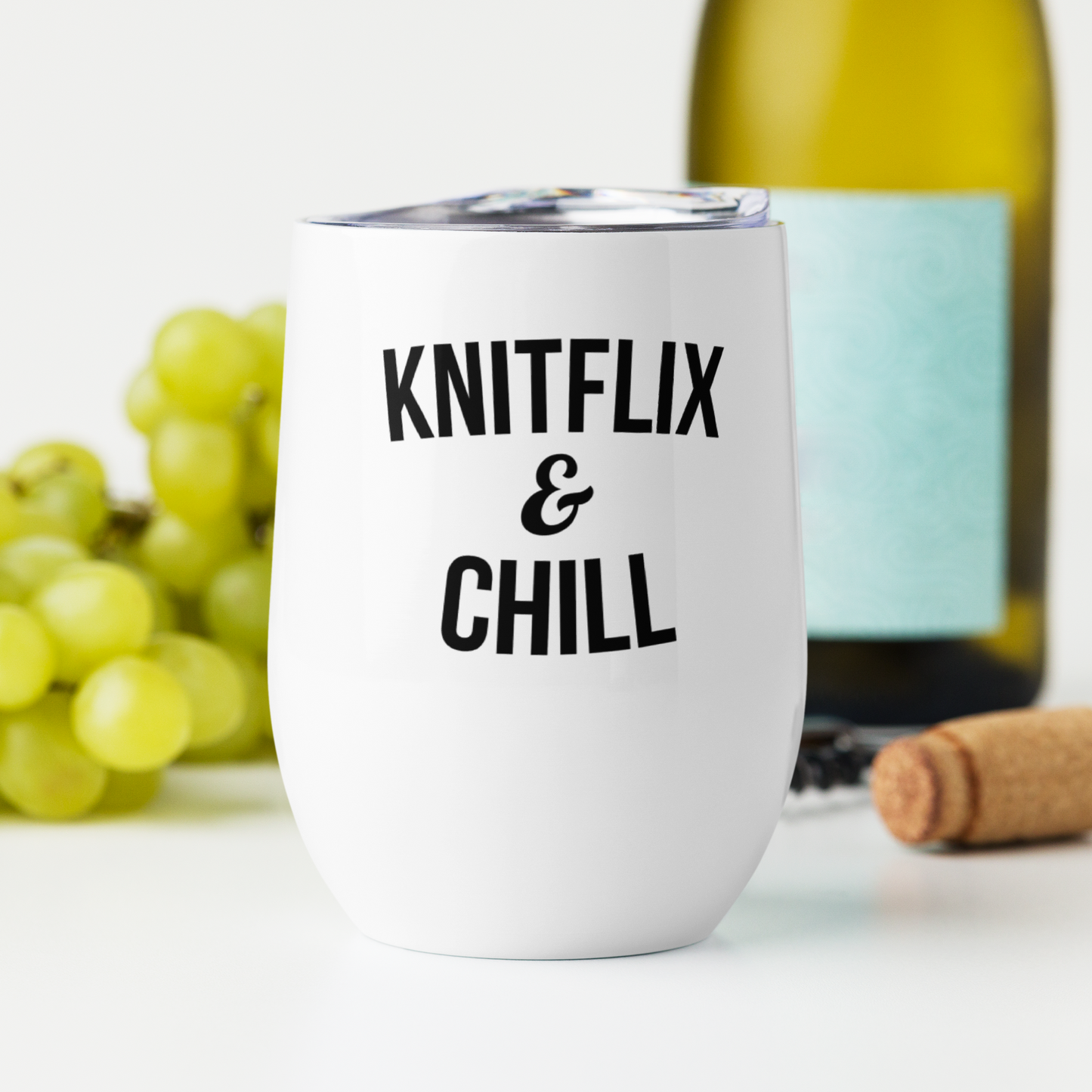 Knitflix and Chill Knitting Wine Tumbler - Black