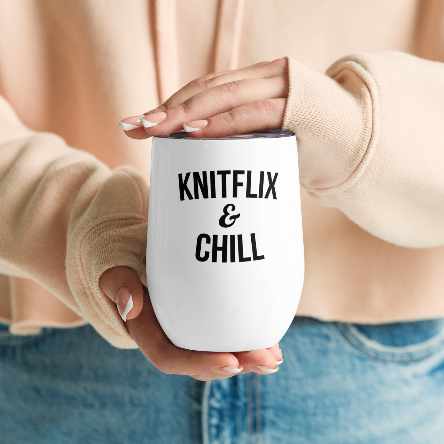 Knitflix and Chill Knitting Wine Tumbler - Black