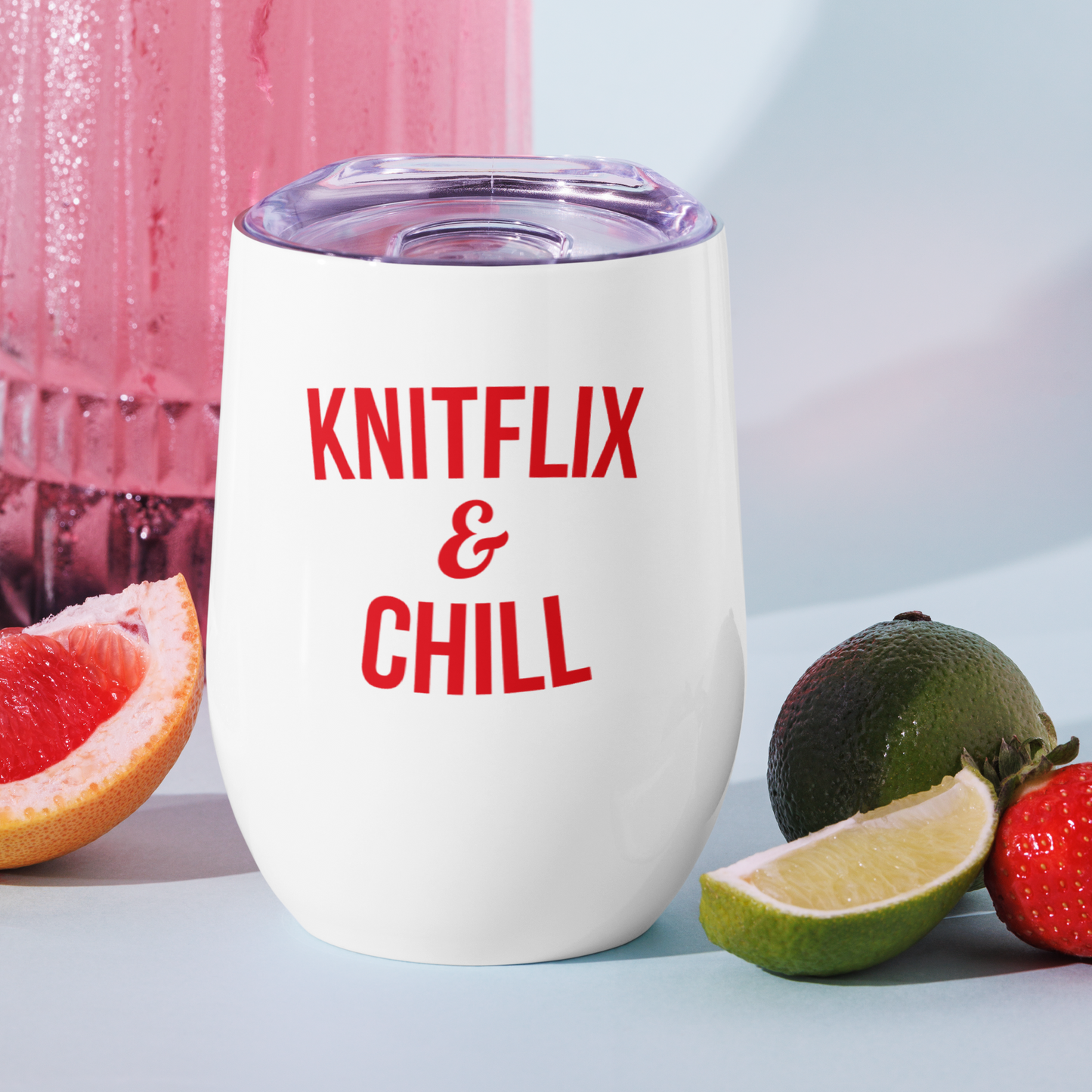 Knitflix and Chill Knitting Wine Tumbler - Red